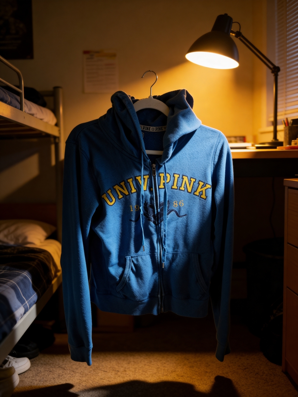 PINK Victoria's Secret Blue Univ Pink Zip-Up Hoodie with Yellow Logo